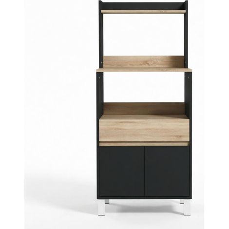 Mueble para microondas con cajón y armario 60 x 40 x 131 cm negro/roble MODENUIT (1/5)