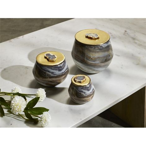 Box aus Kunstmarmor mit Achat auf einem goldenen Deckel, 16D cm. 3er-Set, 16D x 13 cm (1/3)