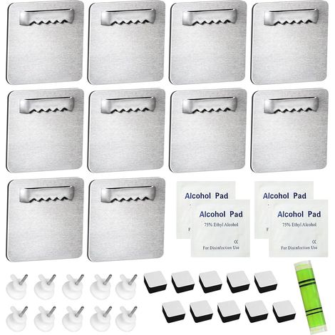 10 Pcs Crochets Autocollants, Supports de Fixation pour Photos et Miroirs, Crochet Suspension Sans Perçage, Jusqu'à 4 kg, Accrocher Image Miroirs Tableau Miroir Cadre Photo - (1/5)