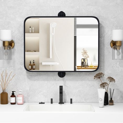 Miroir mural rectangulaire pivotant 30 x 22 pouces à cadre métallique noir (1/5)
