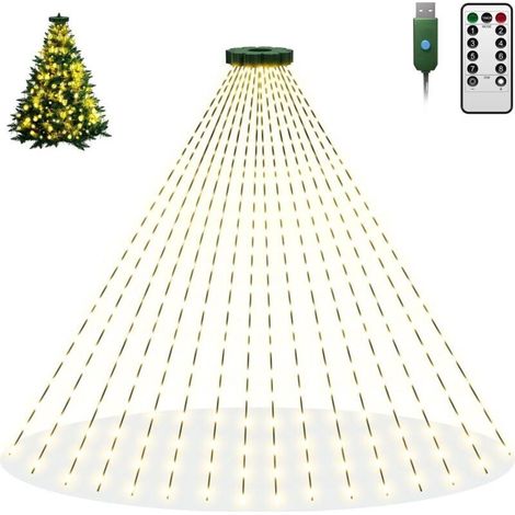 btfarm Guirlande lumineuse à 480 LED, sapin de Noël d'intérieur avec télécommande, 3 m, 16 brins, éclairage de sapin de Noël USB 8 modes, minuterie, éclairage de sapin de Noël avec anneau, intensité (1/5)