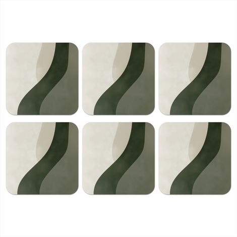 DESSOUS DE VERRE Japandi - Vert - Abstrait - Moderne Lot de 6 10x10 (1/5)