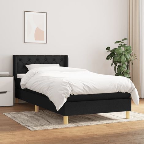 Lit Adulte - Lit à sommier tapissier avec matelas- Lit simple - Meuble de Chambre à Coucher Noir 80x200 cm Tissu CNIS4135905 (1/5)
