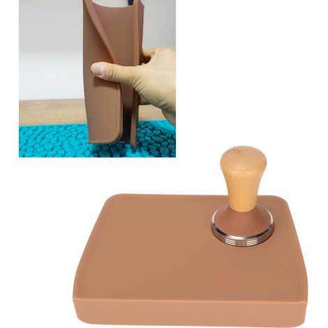 Lot de 2 tapis de tassage à café en silicone avec coin à 90° et tasseur intégré, marron, diamètre 58 mm (1/5)