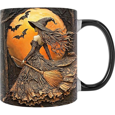 Mug Halloween Tasses à Motif Sorcière 350 ml Tasse à café en céramique Pour cafétéria salle de repos bureau cuisine maison dortoir brunch thé de (1/5)