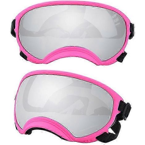 Hundebrille UV-Schutz, hohe Stoßfestigkeit, verstellbares Gummiband, atmungsaktiv, für Welpen und große Hunderassen (Rosa und Silber, Größe L) (1/5)