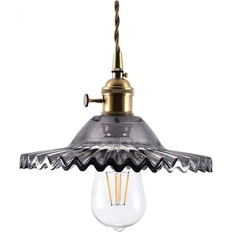 Lampada a sospensione in ottone, mini lampada a sospensione vintage in rame, lampada a sospensione retrò in vetro grigio con motivo per isola cucina, sala da pranzo, ingresso, soggiorno, camera da let