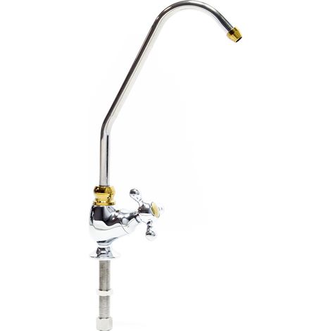 Wiltec 6,35 mm (1/4") Wasserhahn Delux II D-06, Wasserhahn Armatur für Umkehrosmose und Wasserfilteranlagen, Küchenarmatur 360° schwenkbar