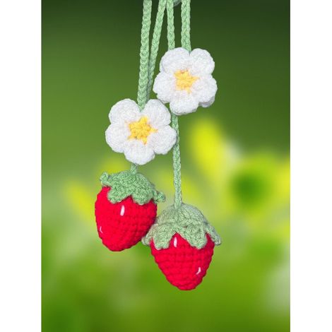 Gestrickter Erdbeer-Anhänger für Auto-Rückspiegel, handgefertigt, Deko-Geschenk (1/5)