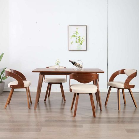 vidaXL Sillas de comedor 4 uds madera curvada y cuero sintético crema (1/4)