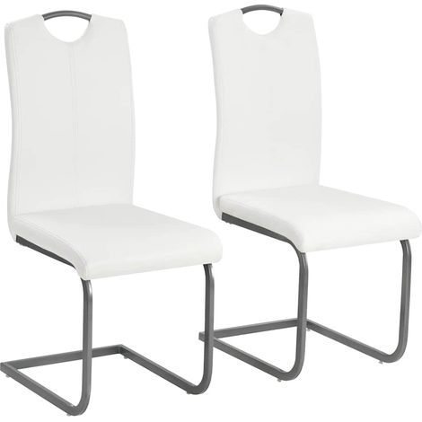 vidaXL Chaises à manger cantilever lot de 2 blanc similicuir (1/5)