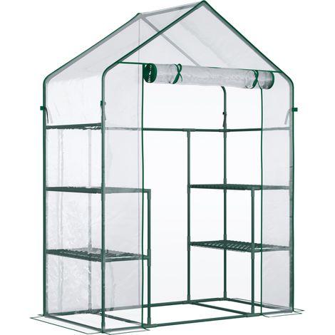 Serre de jardin transparente 142x73x195 cm avec 6 étagères et structure en acier (1/5)