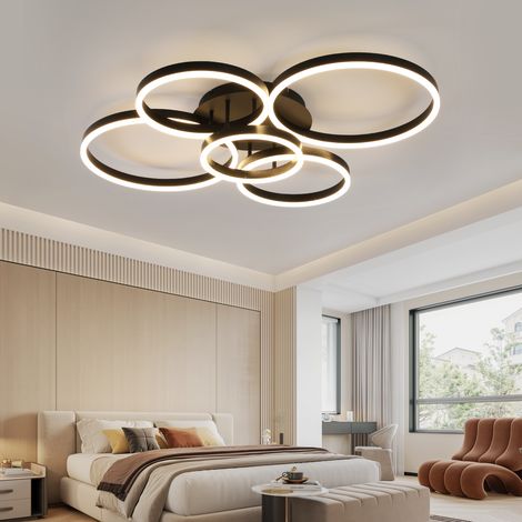GBLY Deckenlampe LED Deckenleuchte Wohnzimmer: Wohnzimmerlampe Dimmbar 78W mit Fernbedienung 5-Ringen Schwarz Schlafzimmerlampe Modern Acryl Deckenbeleuchtung für Büro Schlafzimmer Esszimmer