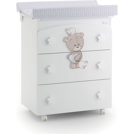 Bagnetto-fasciatoio Love Me Azzurra Design Bianco fasciatoio per neonati bambini legno cassetti ruote cambio pannolino bagnetto (1/2)