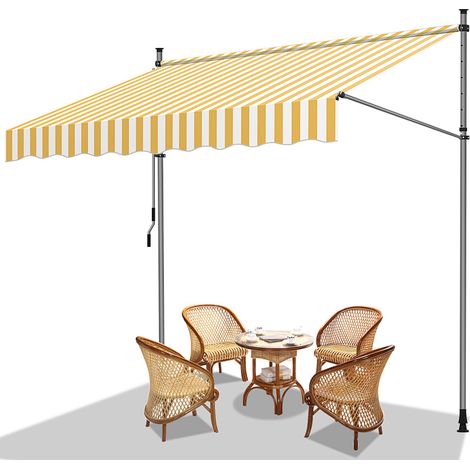 Randaco Toldo de balcón amarillo y blanco, 200x120 cm, retráctil, protección UV, para terraza