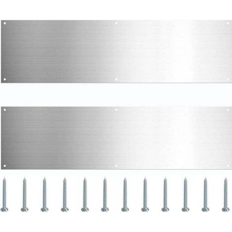 Lot de 2 plaques de seuil de porte en acier inoxydable, panneau de protection de bas de porte en métal, plinthe résistante aux rayures avec vis pour portes intérieures et extérieures (1/4)