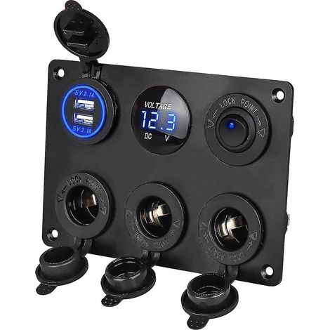 Crea – Panneau de prise de cigarette 12 V – Répartiteur allume-cigare 3 prises – Double prise USB 12 V 4,2 A – Voltmètre numérique LED (1/5)