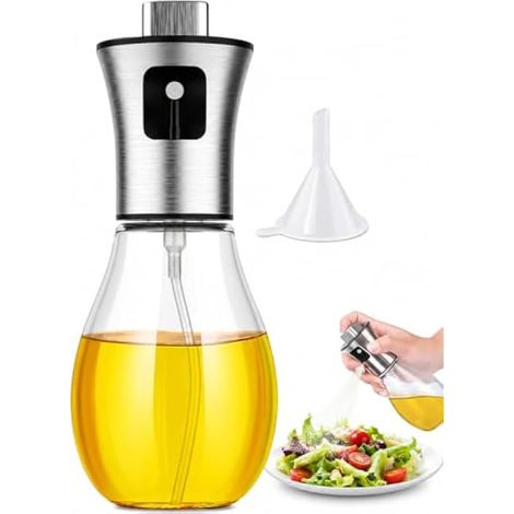 Vaporisateur Huile, Pulvérisateur d'huile pour huile alimentaire flacon d'huile verre, Spray Huile d'olive Portable avec Entonnoir Parfait pour Cuisine, Salade, Cuisson, BBQ, 200ml (1/5)