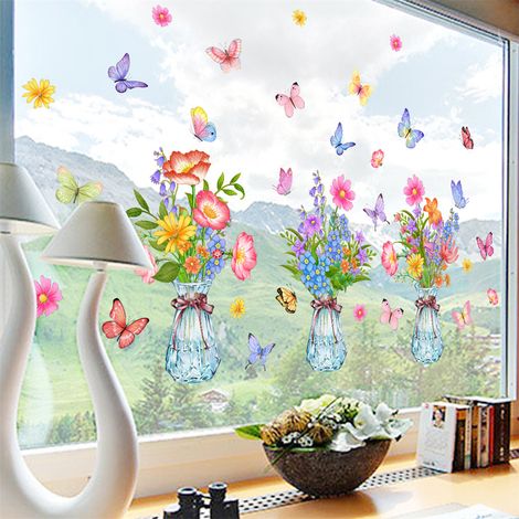 Lot de 3 autocollants statiques pour porte et fenêtre de vase à plantes, décoration de porte et fenêtre en verre de salon et de chambre à coucher (1/5)