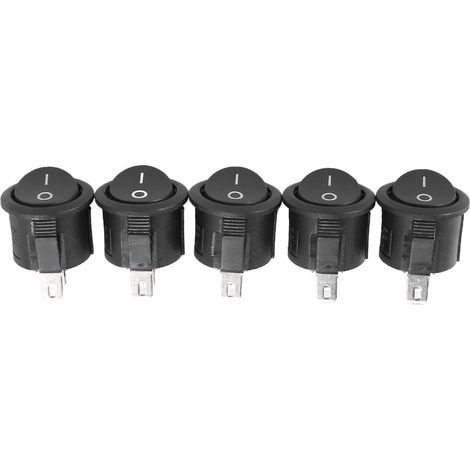 Lot de 5 interrupteurs à bascule ronds SPST noirs marche/arrêt, 6 A/125 V CA et 3 A/250 V (1/4)