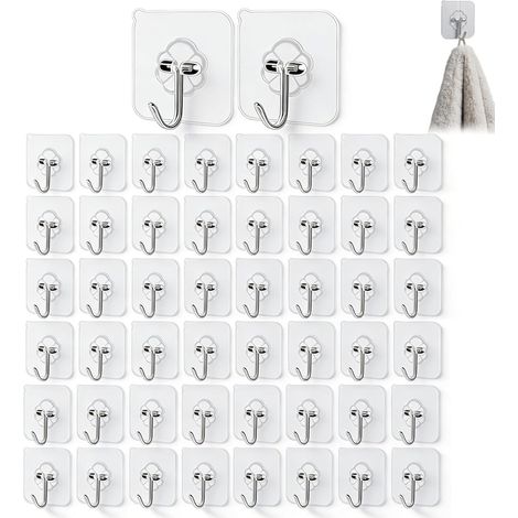 50 Crochets de Plafond sans Perçage - Crochets Autocollants Transparents à Ultra Adhérence, Charge Max 10kg, pour Mur, Plafond, Cuisine et Salle de Bain (1/5)
