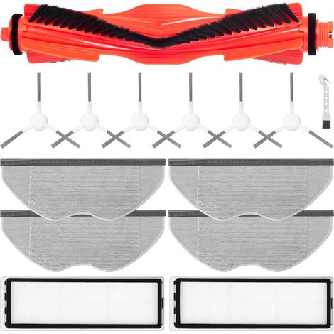 14 Kit d'accessoires pour Xiaomi S40C Robot Aspirateur, 1 Brosse principale, 6 Brosses latérales, 2 Filtre HEPA, 4 Chiffons de rechange, 1 Brosse de nettoyage (1/5)