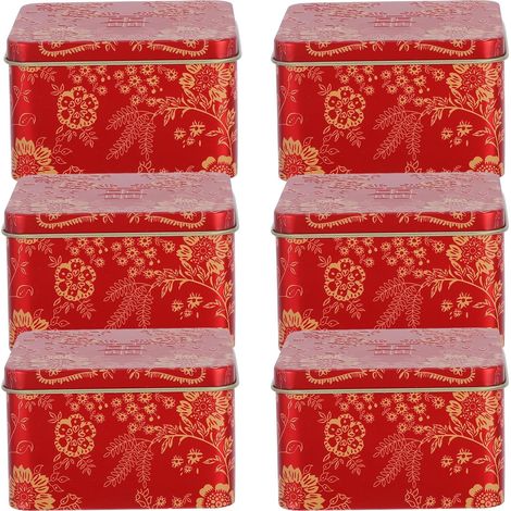 de 6 boîtes à thé décoratives en fer blanc rouge de grande (1/5)