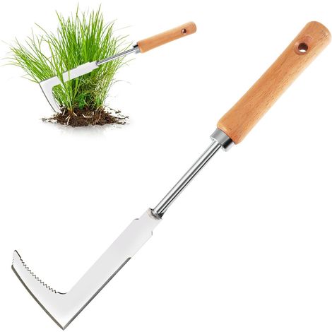 Couteau Désherbeur Manuel 30cm, Long Manche, Grattoir Jardin, Outil Désherbage pour Éliminer Mauvaises Herbes, Élaguer Arbres & Couper Vignes