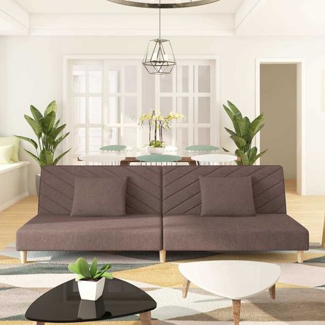 Schlafsofa 2-Sitzer mit 2 Kissen Taupe Stoff