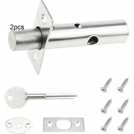 2 Sets of Security Bolts, Mortise Door Bolts, Stainless Steel Locks, Security Bolts with Key and Screws for Cupboard and Wardrobe Doors (1/5)