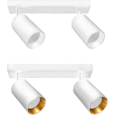 Aplique de Pared y Techo Metal 2 Focos GU10 con Aro Dorado Intercambiable (1/2)