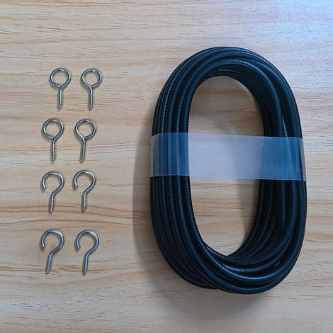 3-meter black spring rope, 6 eye loops, 6 question mark hooks, set. (1/5)
