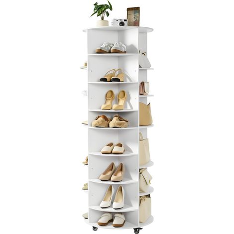 Étagère à chaussures rotative à 7 niveaux avec étagères réglables, présentoir à chaussures rotatif à 360°, organisateur sur pied pour 28 paires, pour chambre, salon, entrée, dressing, blanc (1/5)