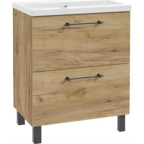 Meuble de salle de bains avec vasque, robinet et siphon 80x80cm, sur pied, Oak Craft Cassandra (1/5)