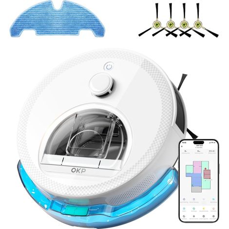 L6 Aqua Robot Aspirateur Laveur 3 en 1, 6000 Pa, 150 Min, Navigation Laser dTOF, Évitement PSD, Cartographie, Zones Virtuelles, App/WiFi, Aspirateur pour Poils d'animaux et Tapis, Blanc (1/5)