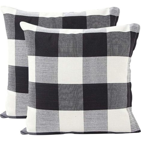 Housse de Coussin Treillis Géométrique d'oreiller pour Canapé Maison Salon Chambre Décoration D'intérieur,45x45cm,Ensemble de 2 pièces(Noir Blanc｜2 pièces)
