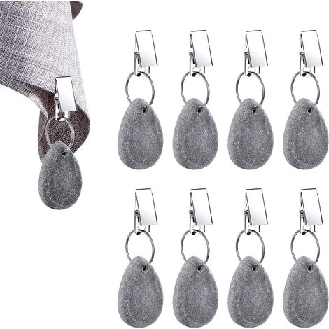 Juego de 8 pesas para manteles con pinzas, pesas de piedra natural para manteles, pesas para manteles de exterior, pesas extra pesadas para manteles para picnics, fiestas, acampadas y bodas.