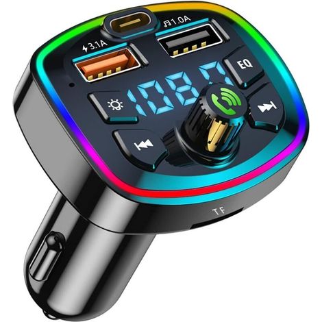 Transmetteur FM Bluetooth Voiture Accessoire Voiture autoradio Bluetooth,Adaptateur Bluetooth voitureemetteur Bluetooth Voiture Allume Cigare Bluetooth 2 Ports USB Chargeur Rapide QC3.0 (1/4)