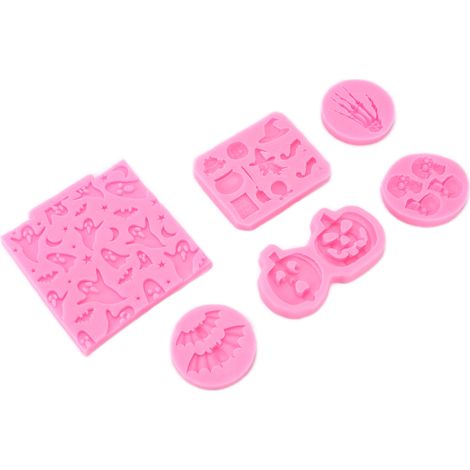 6-teiliges Halloween-Silikonform-Set: Gespenst, Skelett, Handfläche, Fledermaus – robuste, antihaftbeschichtete Halloween-Fondantformen für Heimbäckerei und Backstudio (1/5)