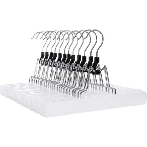 Perchas de madera para faldas, juego de 12, perchas antideslizantes para pantalones con clip de ancho completo, para pantalones, color blanco. (1/4)