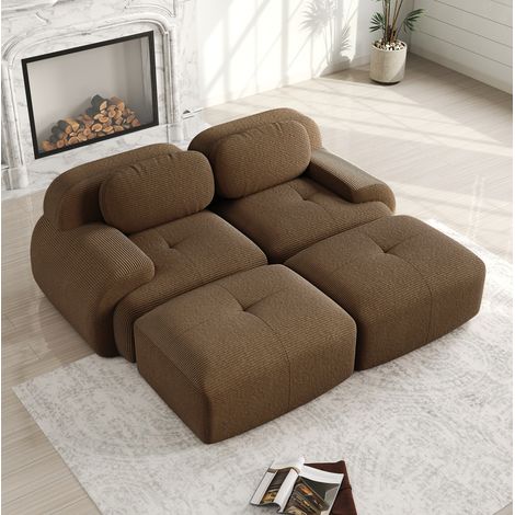 Divano modulare 2 posti con chaise longue, tessuto in velluto a coste marrone HAVRYA (1/5)