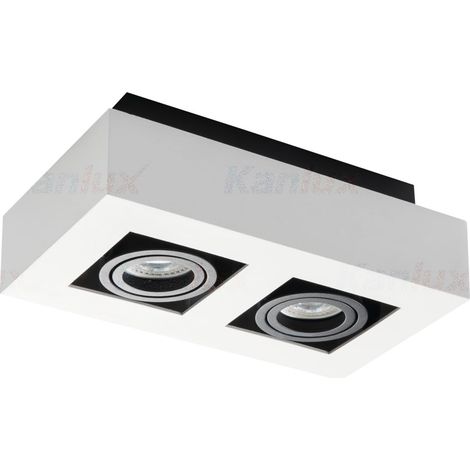 Kanlux – Plafonnier rectangulaire blanc – Aluminium – Orientable 65°/45° – 2xGU10 PAR16 – Installation saillie – Protection IP20 (1/5)