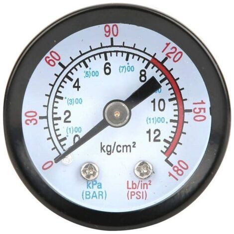 Manometer für Druckluftkompressoren, Druckluftmanometer 0 bis 180 psi, 0 bis 12 bar, 42 mm Durchmesser, Messgerät (1/5)