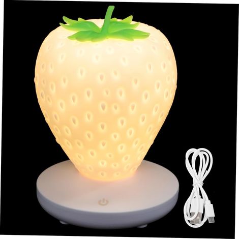 Strawberry-shaped silicone night light for children with color-changing function - USB rechargeable - 3 modes - Touch switch - Gift for birthdays, Christmas - White (1/4)
