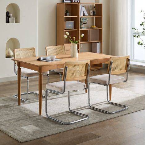 sedia sala da pranzo seduta velluto beige rattan OKMYHOME (1/5)