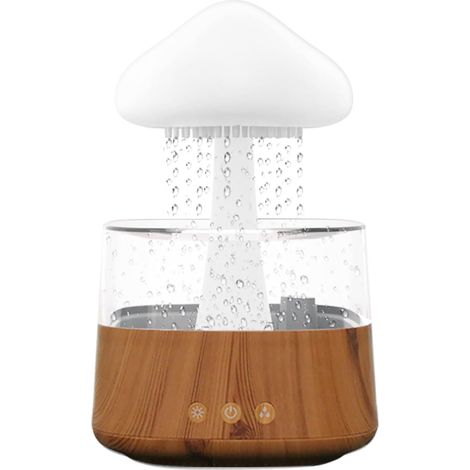 Luftbefeuchter - 450 ml, Luftbefeuchter mit Regenwolken-Effekt, 3 Regen-/Nebelmodi und 7 Nachtlichtern, Wasserbefeuchter, Aromadiffusor für Schlafzimmer, Zuhause, Büro, Auto (Holzoptik)