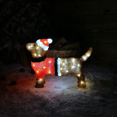36cm Indoor Outdoor Acrylic Dachshund Christmas Decoration with 48 Ice White LEDs (1/5)