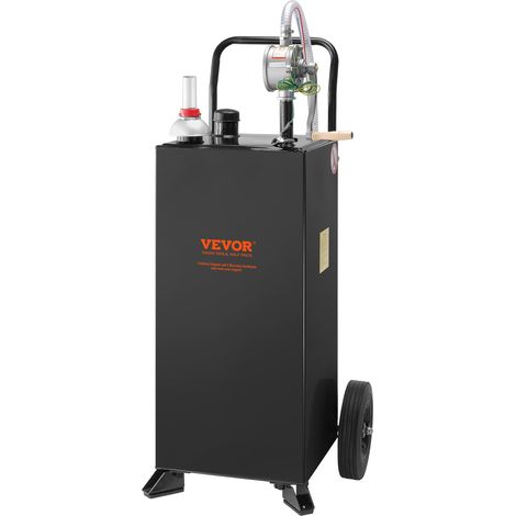 Chariot à essence 30 gallons réservoir de stockage de carburant avec roues, pompe de transfert manuelle, conteneur d'essence carburant diesel pour voitures, tondeuses à gazon, VTT, bateaux, noir (1/5)