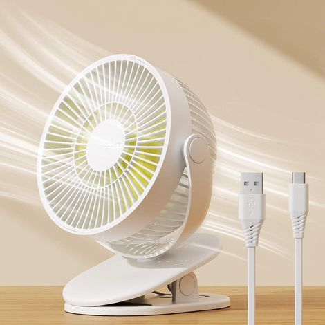 Mini-Tischventilator, 4000-mAh-Akku mit USB-Anschluss, 4 Geschwindigkeitsstufen, bis zu 14 Stunden Laufzeit, leise und kompakt für Bett, Kinderwagen und Tisch – Perlweiß (1/5)