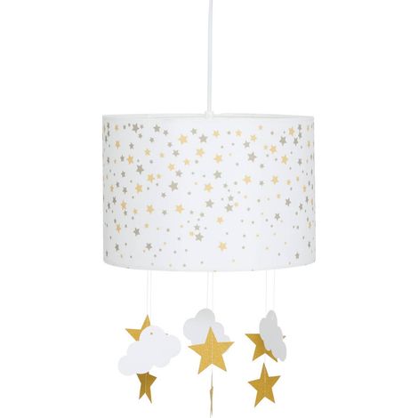 Lámpara colgante infantil - blanco y amarillo ocre D. 30 cm - Atmosphera créateur d'intérieur (1/3)